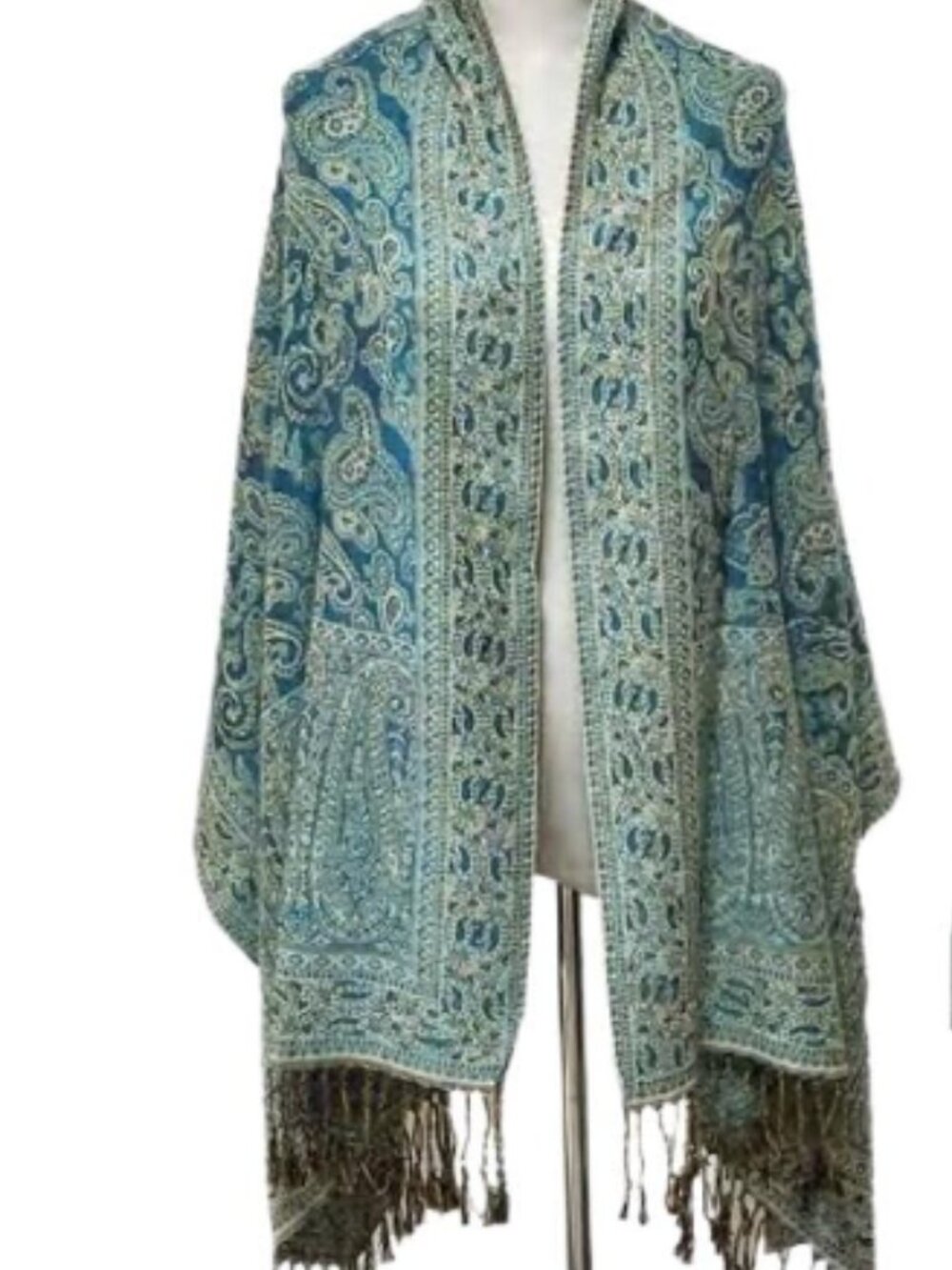 Turquoise Blue Paisley Pashmina Scarves & Shawls for Women Rave, Festival, Weddi